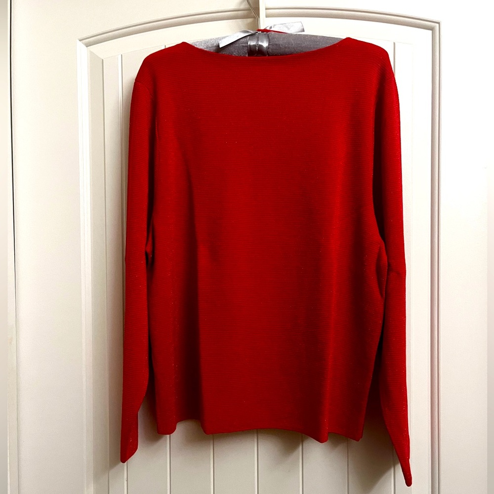 Lafayette 148 New York Metallic Red Boatneck Sweater, NWOT, size M